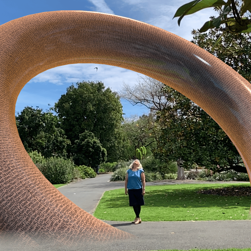 AI generated ring floating above a person in the botanic gardens