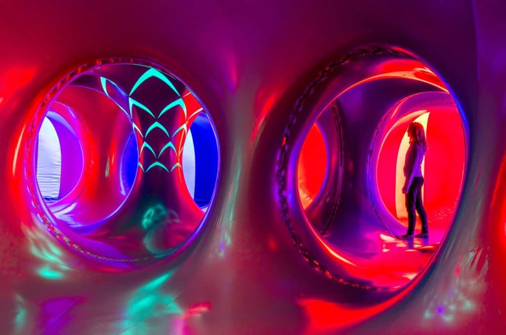 Inside giant, colourful, bubble-like realm